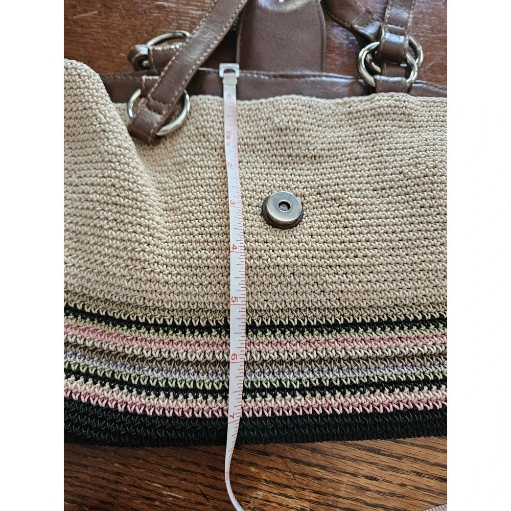 Hobo Style Vintage Tan‎ Purse With Color Stripes Snap Closure Shoulder Bag
